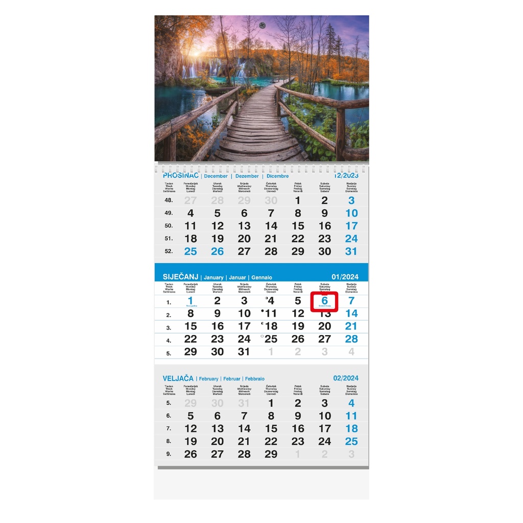 "Poslovni SIVO-PLAVI" trodjelni kalendar s fotografijom, 12 list., dim: 29,5x62cm, PVC vrećica, pokazivač, P/50