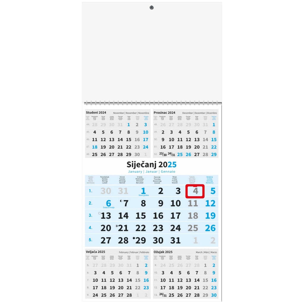 " Poslovni PLAVI 5 mj." three month calendar, 12 sheets, format: 29,5x62cm, PVC bag, date indicator, P/50