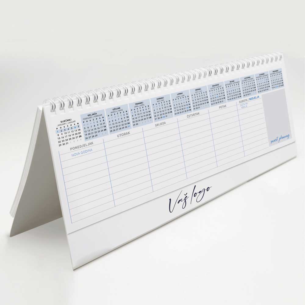 DESK planner DAILY WHITE, wire bound, vertical, format:30x14,4cm, 128 pages, P/50