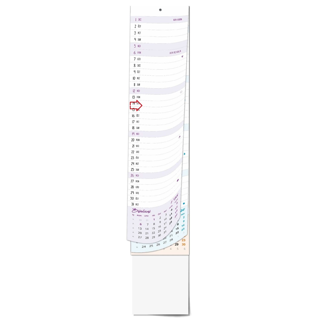 " Poslovni USKI zidni planer kalendar", 12 sheets, format: 11x61,5 cm, PVC bag, date indicator, P/100