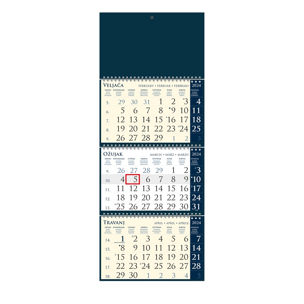 "Poslovni SIRIO Dark Blue" trodjelni kalendar, 3x12 list., dim:25x65cm, vrećica, pokazivač, P/50