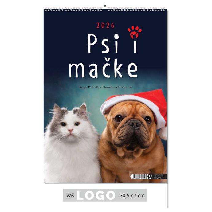 "PSI i MAČKE" 13 list., dim: 30,5x50 cm, PVC vrećica, P/50, color kalendar 