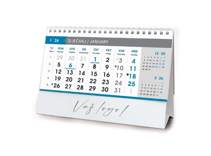 "POSLOVNI SIVO - PLAVI" 13 sheets, format: 20,5x14,5 cm, desk calendar, envelope, P/100