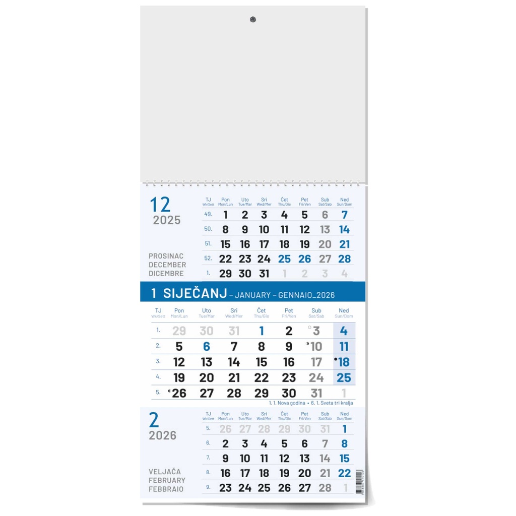 "Poslovni PLAVI" B4 three month calendar, 12 sheets, format: 24x53,5cm, PVC bag, date indicator, P/50 