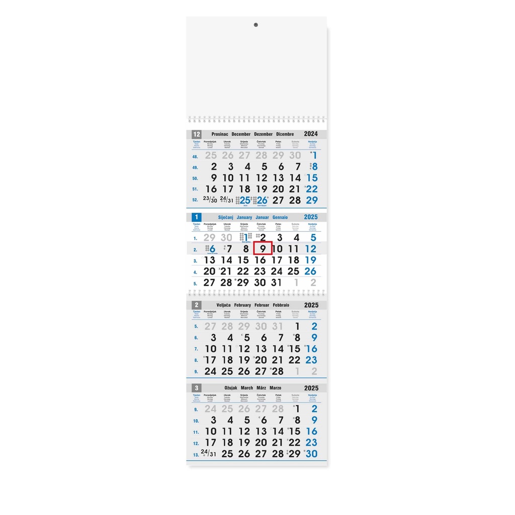 "Poslovni PLAVO-SIVI" four month calendar, 12 sheets x 2, format: 27,5x87cm, PVC bag, date indicator, P/25