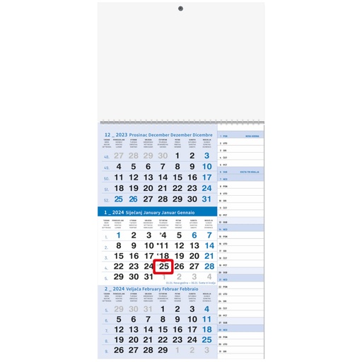 [000470       ] "Poslovni PLAVI planer" three month calendar, 12 sheets, format: 29,5x62cm, PVC bag, date indicator, P/50 
