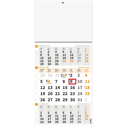 [0011138      ] "Poslovni NARANČASTI" trodijelni kalendar, 12 list., dim:29,5x42cm, PVC vrećica, pokazivač, P/60