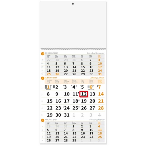 [0011138      ] "Poslovni NARANČASTI" trodijelni kalendar, 12 list., dim:29,5x42cm, PVC vrećica, pokazivač, P/60