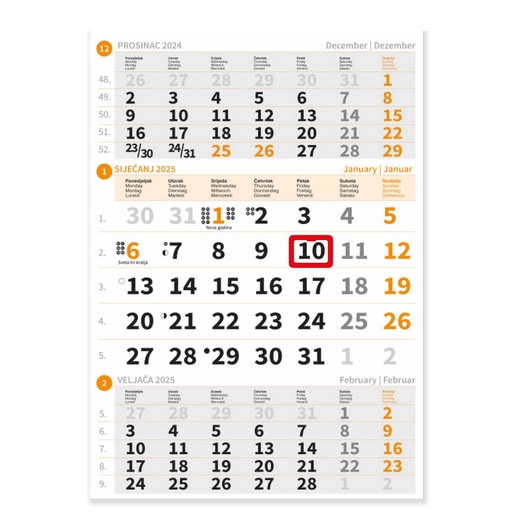 [00111380     ] "Poslovni NARANČASTI" three month calendar, 12 sheets, format: 29,5x62cm, PVC bag, date indicator, P/50