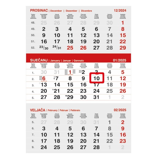[0011250      ] "Poslovni SIVO-CRVENI" three month calendar, 12 sheets, format:29,5x20cm, PVC bag, date indicator, P/60, NOT BOUND