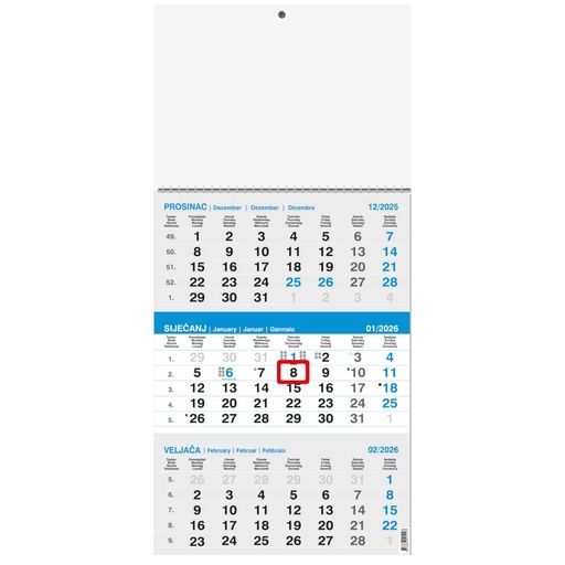 [0011266      ] "Poslovni SIVO-PLAVI" trodjelni kalendar, 12 list., dim:29,5x62cm, PVC vrećica, pokazivač, P/50