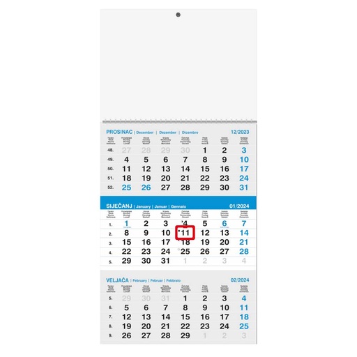 [0011266      ] "Poslovni SIVO-PLAVI" trodjelni kalendar, 12 list., dim:29,5x62cm, PVC vrećica, pokazivač, P/50