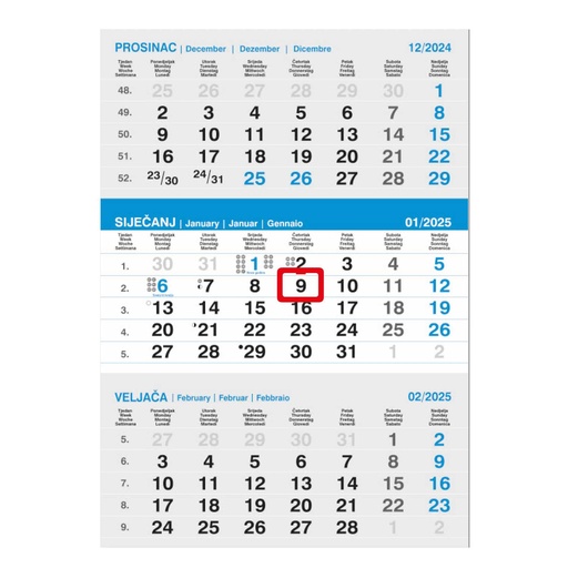 [00112660     ] "Poslovni SIVO-PLAVI" neuvezani trodijelni kalendar, 12 lis., dim:29,5x42cm, PVC vrećica, pokazivač, P/60