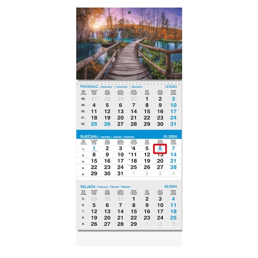 [001127] "Poslovni SIVO-PLAVI" trodjelni kalendar s fotografijom, 12 list., dim: 29,5x62cm, PVC vrećica, pokazivač, P/50