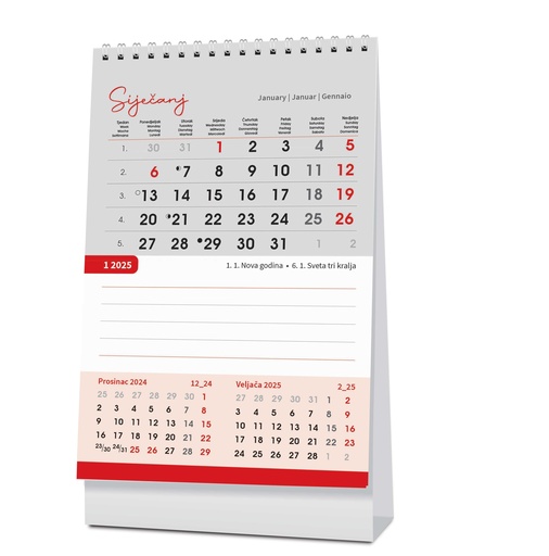 [0011377      ] "TRODJELNI STOLNI VERTIKALNI" 12 sheets, format: 10x19 cm, desk calendar, P/100