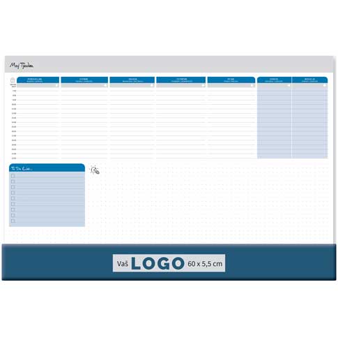 [001896] Desktop map maxi ( without year), format:60*40 cm, 48 sheets, blue PVC flap 7 x 60 cm, paper ruler with a calendar, P/15
