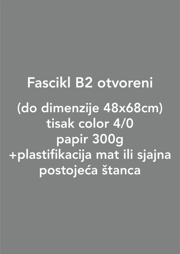 [FAS700] Fascikl B2 otvoreni (do dimenzije 48x68cm) tisak color 4/0, papir 300g+plastifikacija mat ili sjajna, postojeća štanca - 1/700