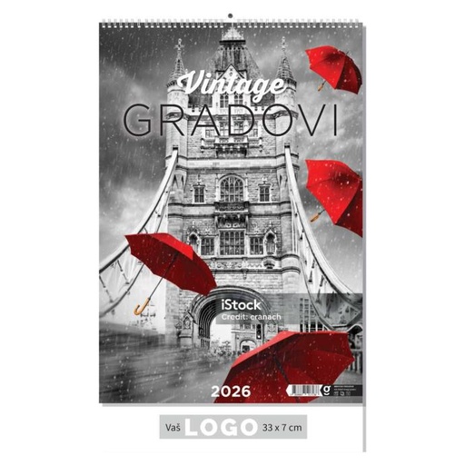 [002101] "VINTAGE GRADOVI" 13 list., dim: 33x55cm, PVC vrećica, P/40, color kalendar