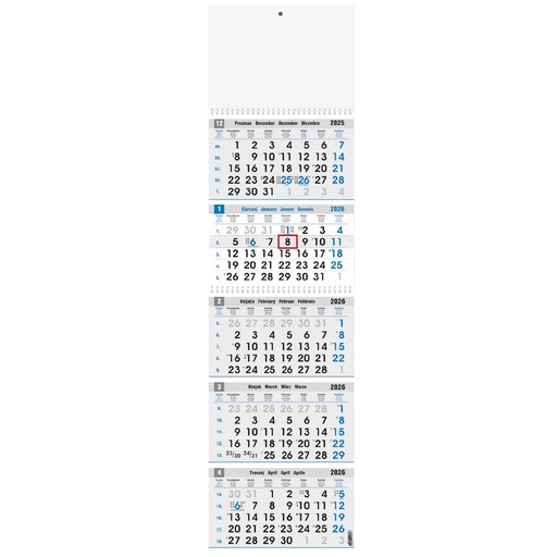 [002233] KALENDAR POSLOVNI PETERODIJELNI PLAVO/SIVI 5 - part, 80gr, format: 27,5x102 cm, spiral bound, date indicator, PVC bag, P/25
