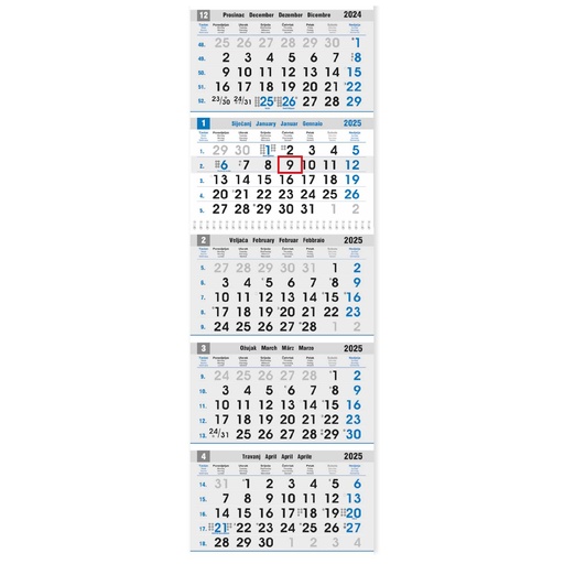 [0022330] KALENDAR POSLOVNI PETERODIJELNI PLAVO/SIVI 5 - part, 80gr, format: 27,5x102 cm, date indicator, PVC bag, P/25, NOT BOUND