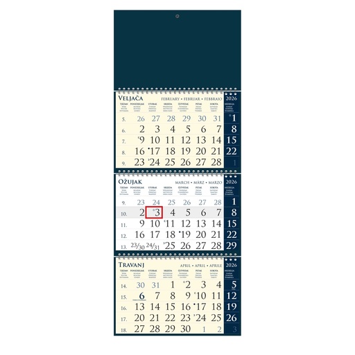 [000172] "Poslovni SIRIO Dark Blue" three month calendar, 3x12 sheets, format:25x65cm, bag, date indicator, P/50