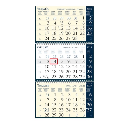[0001720      ] "Poslovni SIRIO dark blue" three month calendar, 3x12 sheets, format:25x68cm, bag, date indicator, P/50, NOT BOUND