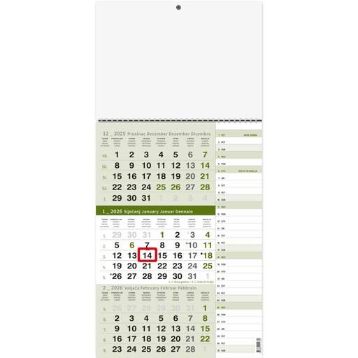 [000175       ] "Poslovni ZELENI PLANER" three month calendar, 12 sheets, format: 29,5x62cm, PVC bag, date indicator, P/50