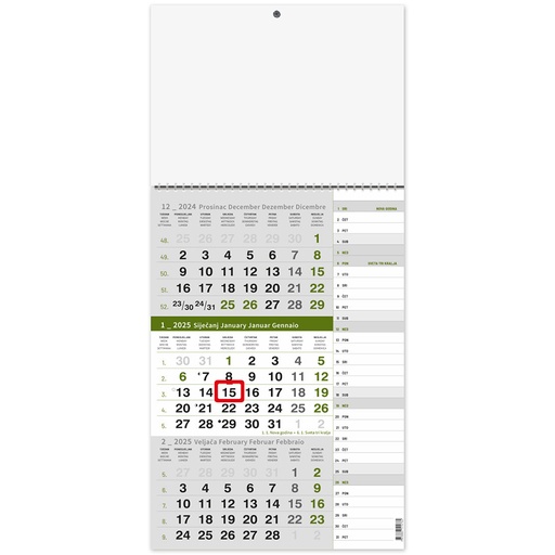 [000175       ] "Poslovni ZELENI PLANER" trodjelni kalendar, 12 list., dim: 29,5x62cm, PVC vrećica, pokazivač, P/50