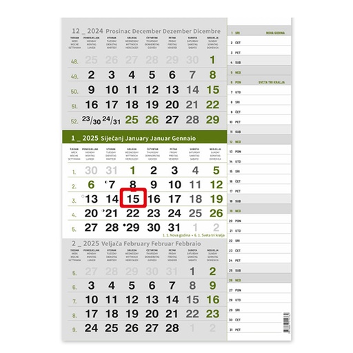 [0001750      ] "Poslovni ZELENI PLANER" neuvezani trodijelni kalendar, 12 list., dim: 29,5x42cm, PVC vrećica, pokazivač, P/50