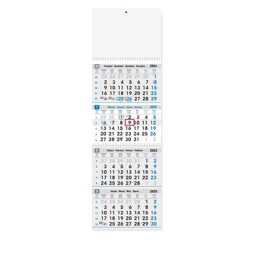 [000233] "Poslovni PLAVO-SIVI" četverodijelni kalendar, 12 list. x 2, dim: 27,5x87cm, PVC vrećica, pokazivač, P/25