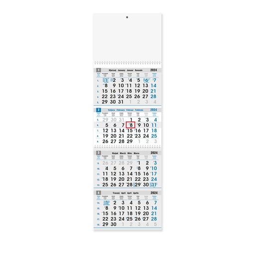 [000233] "Poslovni PLAVO-SIVI" četverodijelni kalendar, 12 list. x 2, dim: 27,5x87cm, PVC vrećica, pokazivač, P/25