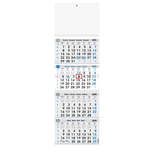 [000233] "Poslovni PLAVO-SIVI" four month calendar, 12 sheets x 2, format: 27,5x87cm, PVC bag, date indicator, P/25