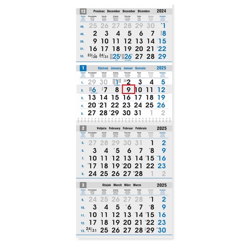[0002330] "Poslovni PLAVO-SIVI" four month calendar, 12 sheets. x 2, format: 27,5x87cm, PVC bag, date indicator, P/25, NOT BOUND